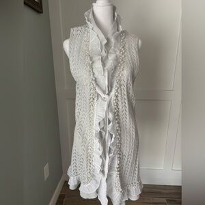 Just B Elegant White Ruffled Vest with beautiful sequins and pearls. Size M